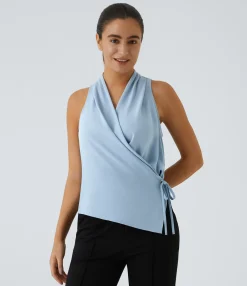 Work Tops|Tank Tops & Camis<HALARA V Neck Sleeveless Wrapped Tie Side Work Tank Top