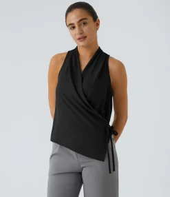 Work Tops|Tank Tops & Camis<HALARA V Neck Sleeveless Wrapped Tie Side Work Tank Top