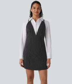 Dresses|Mini Dresses<HALARA V Neck Stripe Cool Touch Mini Work Dress