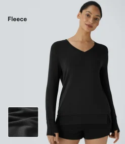 Sweatshirts & Hoodies<HALARA V Neck Thumb Hole Ribbed Hem Fleece Lounge Sweatshirt