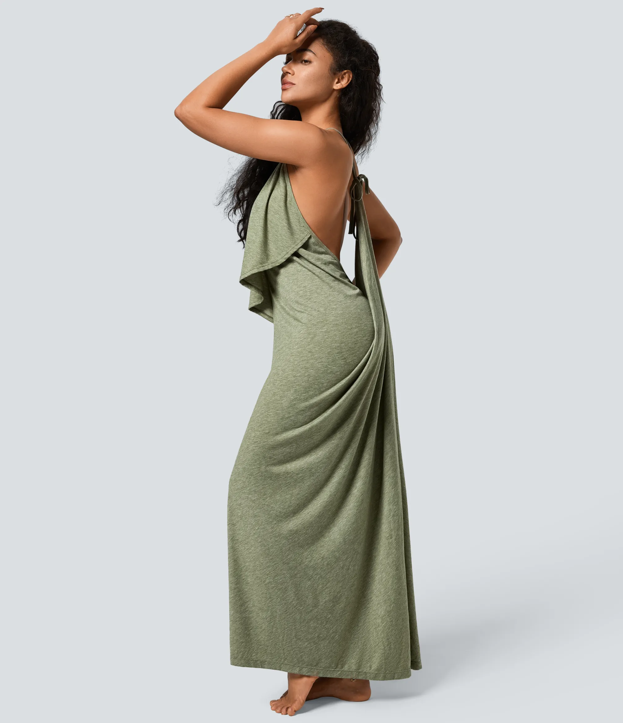 Maxi & Midi Dresses|Dresses<HALARA V Neck Tie Back Ruched Maxi Slip Dress