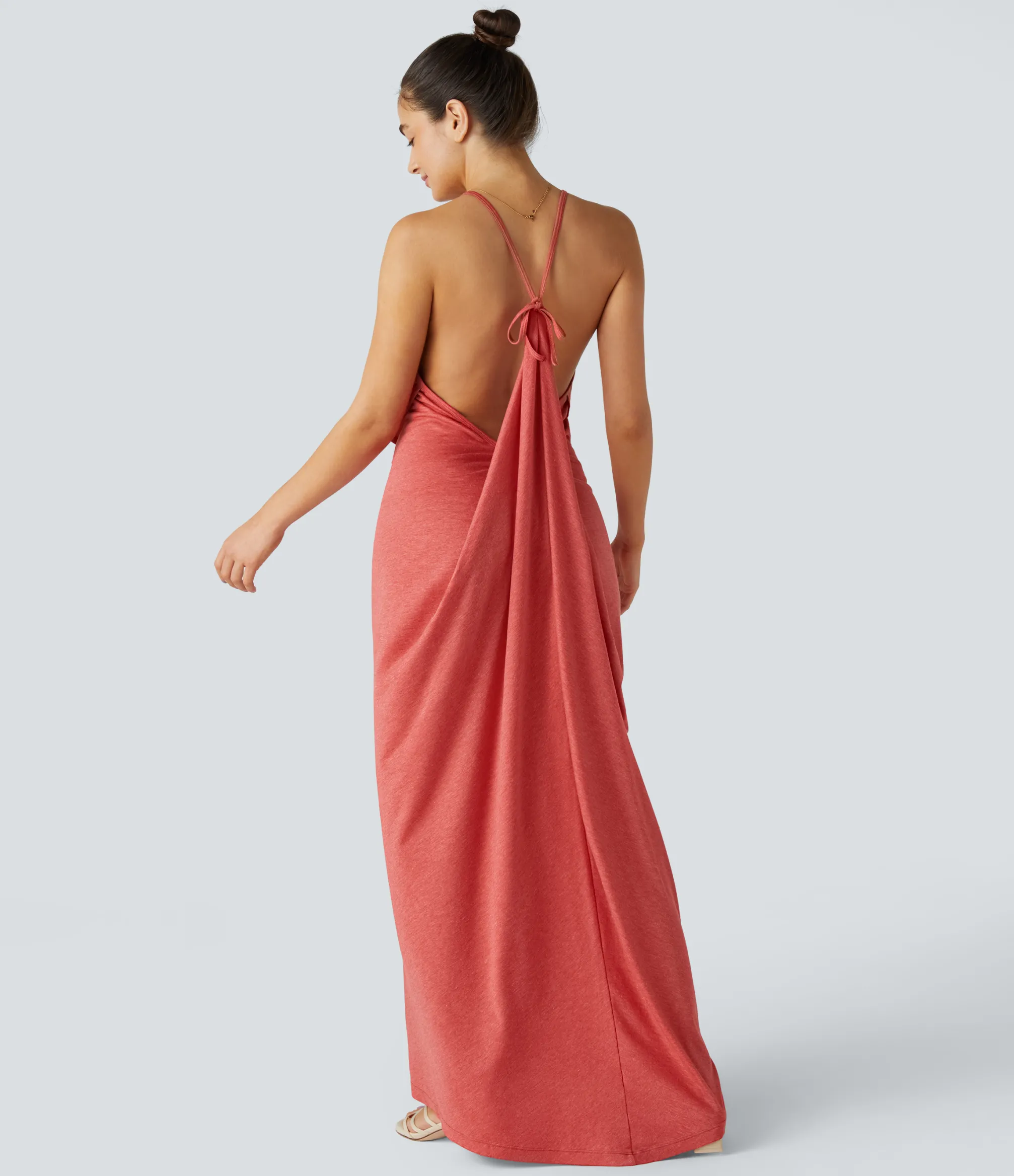 Maxi & Midi Dresses|Dresses<HALARA V Neck Tie Back Ruched Maxi Slip Dress