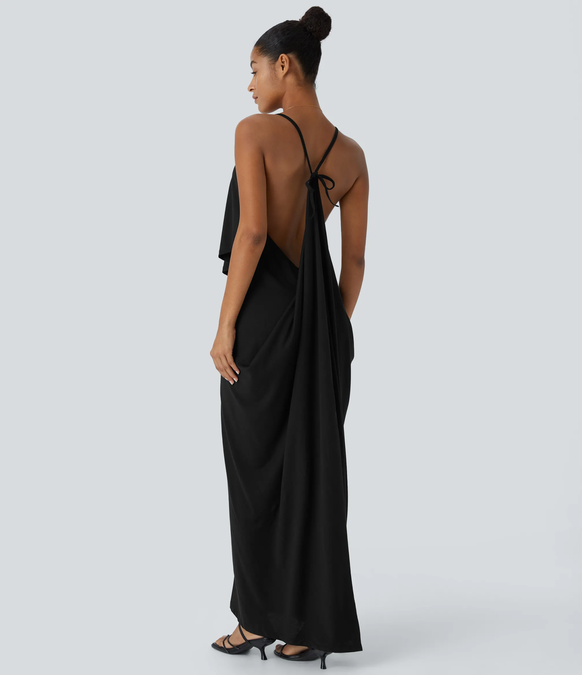 Maxi & Midi Dresses|Dresses<HALARA V Neck Tie Back Ruched Maxi Slip Dress