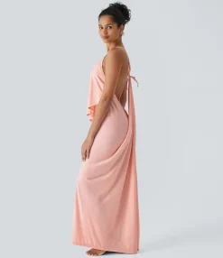 Maxi & Midi Dresses|Dresses<HALARA V Neck Tie Back Ruched Maxi Slip Dress