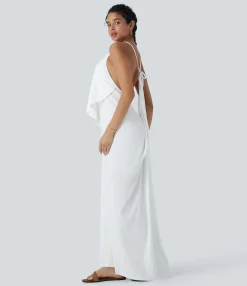 Maxi & Midi Dresses|Dresses<HALARA V Neck Tie Back Ruched Maxi Slip Dress