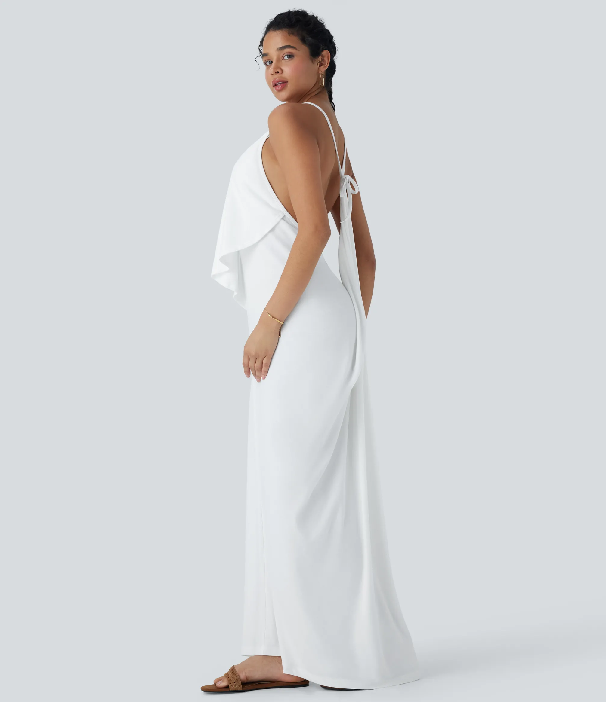 Maxi & Midi Dresses|Dresses<HALARA V Neck Tie Back Ruched Maxi Slip Dress