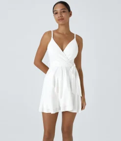 Mini Dresses|Dresses<HALARA V Neck Tie Side Ruffle 2-Piece Pocket Flowy Mini Casual Dress