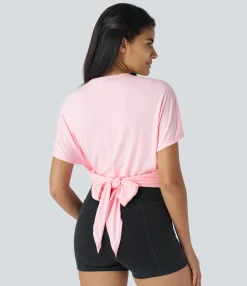 Casual Tops<HALARA V Neck Wrapped Tie Back Casual Top