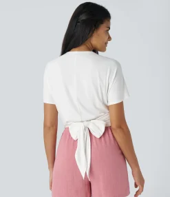 Casual Tops<HALARA V Neck Wrapped Tie Back Casual Top
