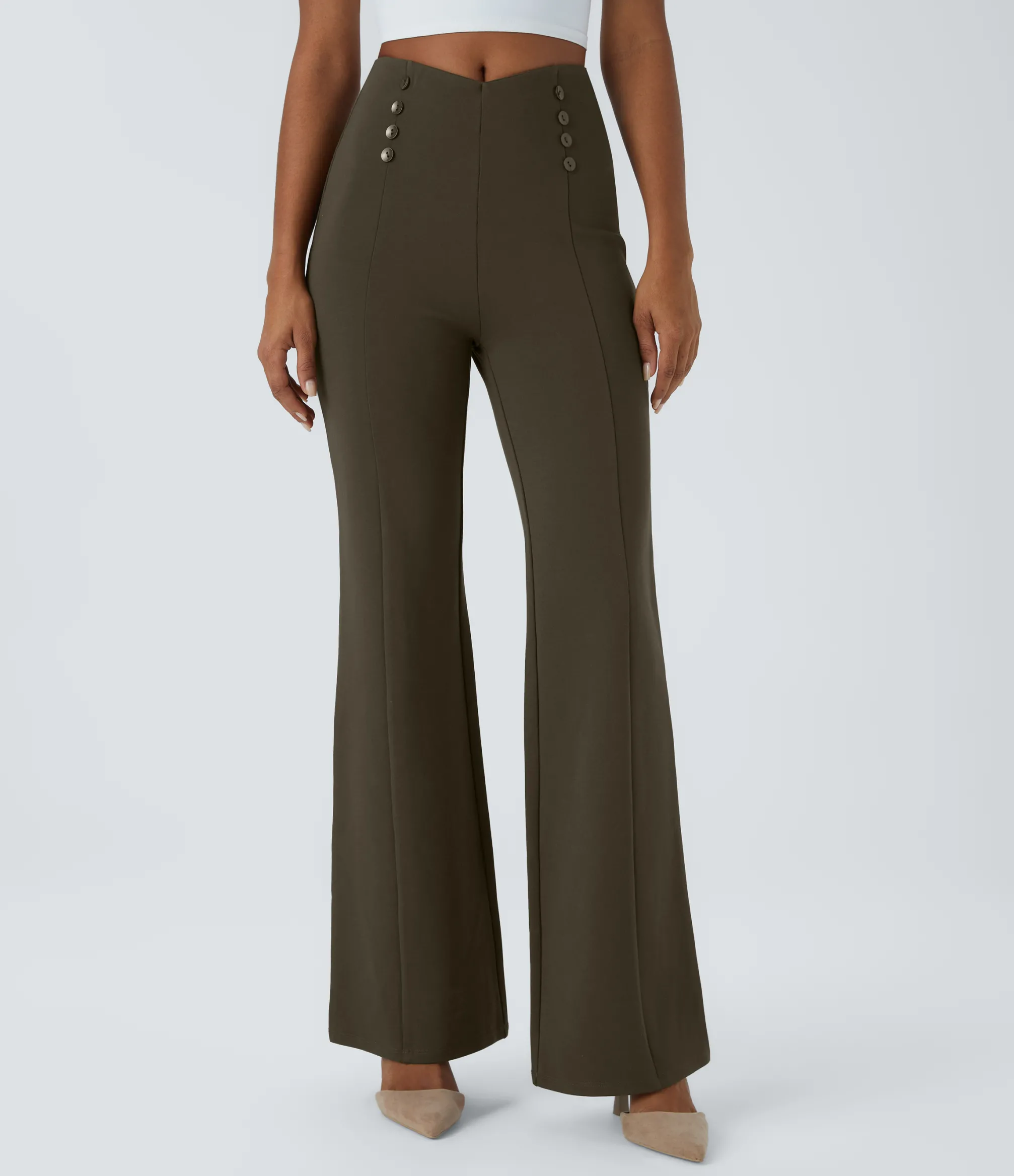 High-Waisted Pants|Pants<HALARA V Shaped High Waisted Decorative Pocket Slim Work Pants