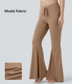 Pants|Flare Pants<HALARA V Shaped Mid Rise Drawstring Flowy Casual Flare Pants