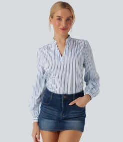Casual Tops|Shirts Blouses<HALARA V-neck High Low Striped Print Casual Blouse