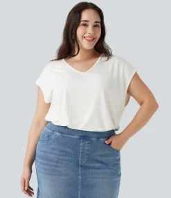 Casual Tops|Plus Size<HALARA V-neck Short Sleeve Casual Plus Size T-Shirt