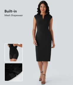 Bodycon Dresses|Maxi & Midi Dresses<HALARA V-neck Zipper Bodycon Midi Work Built-in Mesh Shapewear Dress