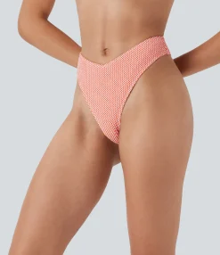 Beachwear<HALARA V-Shaped Low Rise Gingham High Leg Cheeky Bikini Bottom Swimsuit