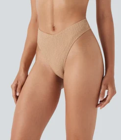Beachwear<HALARA V-Shaped Low Rise Gingham High Leg Cheeky Bikini Bottom Swimsuit