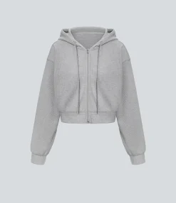 Casual Tops<HALARA Waffle Hooded Drawstring Zipper Cropped Casual Cotton Sports Sweatshirt