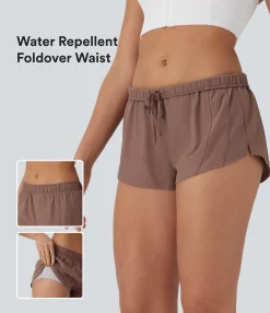 Active Shorts|Shorts<HALARA Water Repellent Foldover Low waist Drawstring 2-in-1 Twill Running Micro Shorts with Pocket
