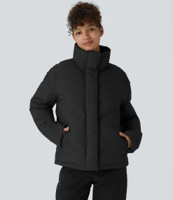 Jackets & Outerwear<HALARA Water Repellent Funnel Neck Pocket Snap Zipper Drawstring Hem Relaxed Casual Puffer Down Jacket
