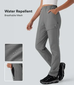 Pants|Cargo Pants<HALARA Water Repellent High Waisted Contrast Mesh Adjustable Hem Straight Leg Twill Hiking Cargo Pants with Pockets