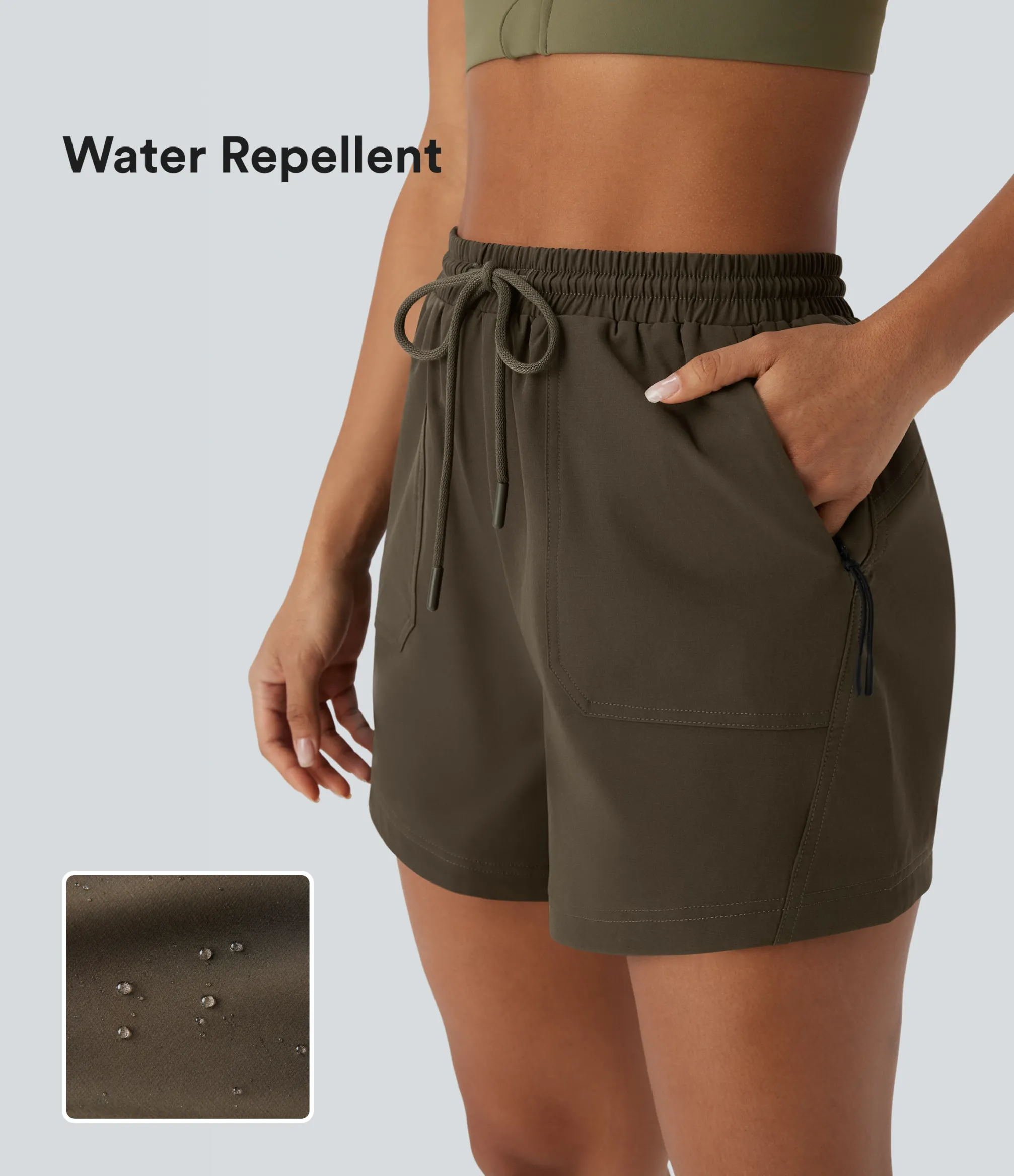 Active Shorts|Shorts<HALARA Water Repellent High Waisted Drawstring Hiking Shorts With Side Zipper Pockets