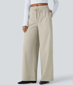 Pants|High-Waisted Pants<HALARA Water Repellent High Waisted Drawstring Pocket Wide Leg Work Pants