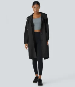 Jackets & Outerwear<HALARA Water Repellent Hooded Drawstring Long Sleeve Pocket Longline Hiking Jacket