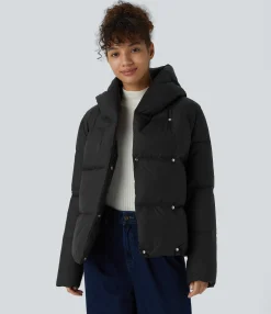 Jackets & Outerwear<HALARA Water Repellent Hooded Side Zipper Pocket Snap Relaxed Casual Puffer Down Jacket