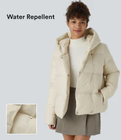 Jackets & Outerwear<HALARA Water Repellent Hooded Side Zipper Pocket Snap Relaxed Casual Puffer Down Jacket