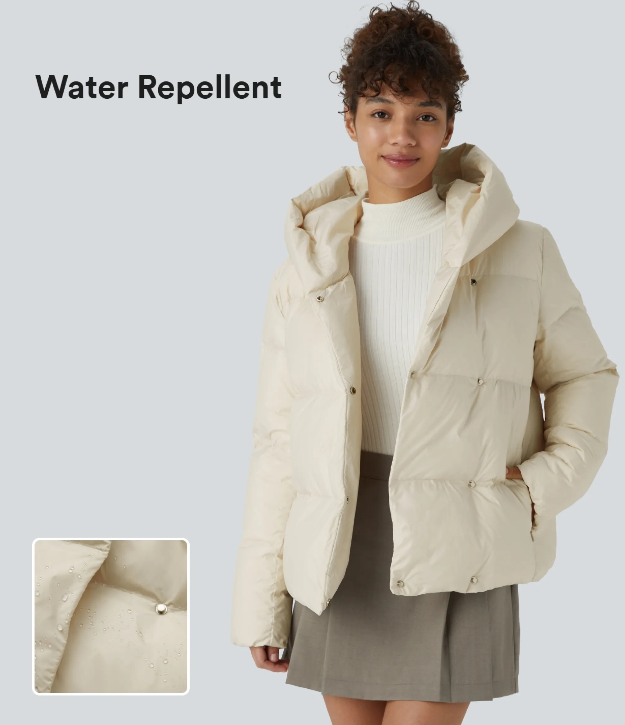 Jackets & Outerwear<HALARA Water Repellent Hooded Side Zipper Pocket Snap Relaxed Casual Puffer Down Jacket