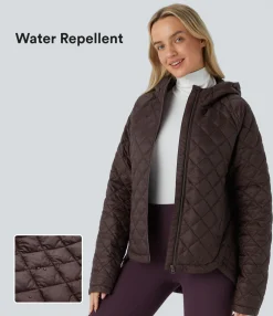 Jackets & Outerwear<HALARA Water Repellent Hooded Zipper Long Sleeve Pockets High Low Casual Padded Jacket
