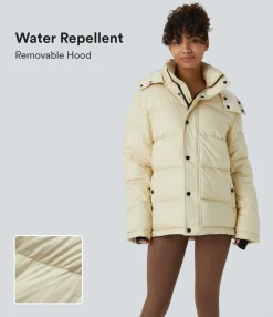 Jackets & Outerwear<HALARA Water Repellent Removable Hood Stand Collar Zipper Long Sleeve Pockets Casual Puffer Down Jacket