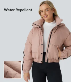 Jackets & Outerwear<HALARA Water Repellent Removable Hood Side Zipper Pocket Contrast Tape Relaxed Casual Puffer Down Jacket