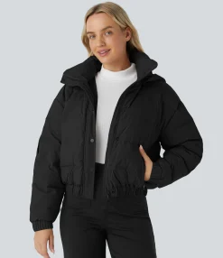 Jackets & Outerwear<HALARA Water Repellent Removable Hood Side Zipper Pocket Contrast Tape Relaxed Casual Puffer Down Jacket