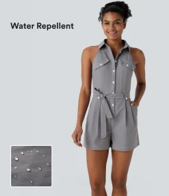 Jumpsuits<HALARA Water Repellent Sleeveless Belted Pocket Twill Casual Jumpsuit