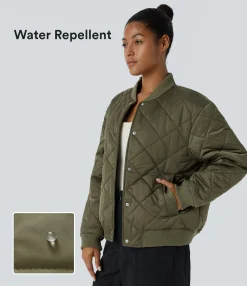 Jackets & Outerwear<HALARA Water Repellent Snap Pocket Relaxed Casual Baseball Padded Jacket