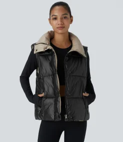 Jackets & Outerwear<HALARA Water Repellent Stand Collar Zipper Snap Pocket Casual Puffer Padded Vest