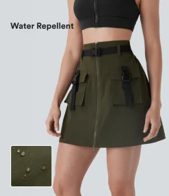 Skirts<HALARA Water Repellent Super High Waisted Belted Zipper Mini A-line Ripstop Camping Cargo Skirt with Pockets