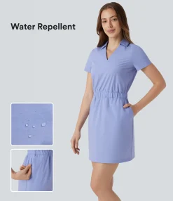 Mini Dresses|Active Dresses<HALARA Water Repellent Wear-Resistant V Neck Pockets Mini Hiking Active Dress