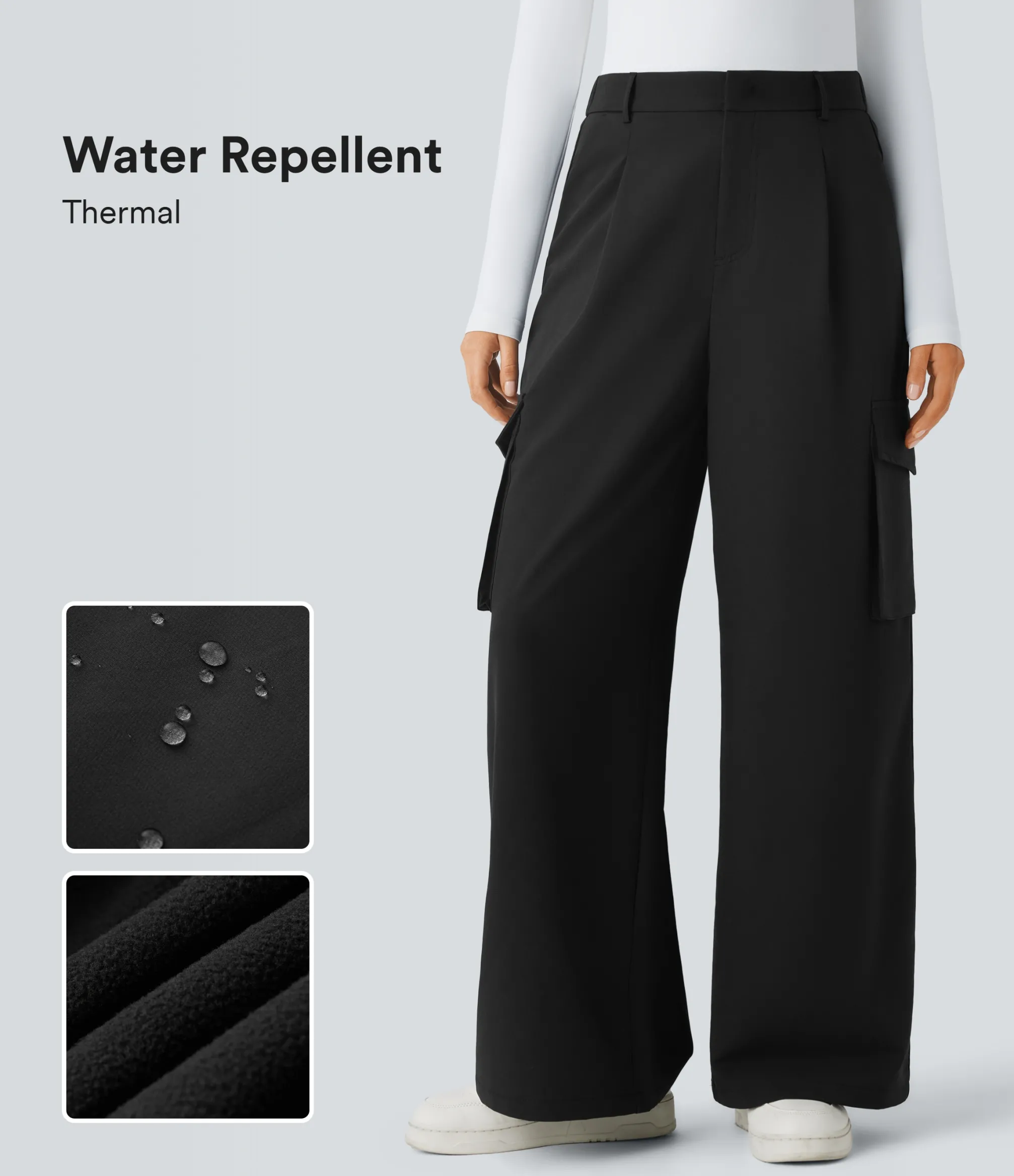 Cargo Pants|High-Waisted Pants<HALARA Water Repellent Wear-Resistant High Waisted Zipper Pockets Thermal Wide Leg Work Cargo Pants