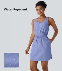 Mini Dresses|Active Dresses<HALARA Water Repellent Wear-Resistant U Neck Sleeveless Half Zip Drawstring Pocket Curved Hem Mini Hiking Active Dress
