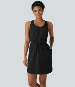 Mini Dresses|Active Dresses<HALARA Water Repellent Wear-Resistant U Neck Sleeveless Half Zip Drawstring Pocket Curved Hem Mini Hiking Active Dress