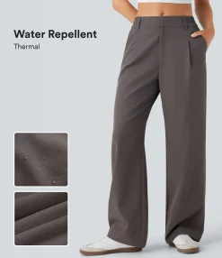 High-Waisted Pants|Straight-Leg Pants<HALARA Water Repellent Wear-Resistant Mid High Waisted Zipper Pocket Thermal Straight Leg Work Pants