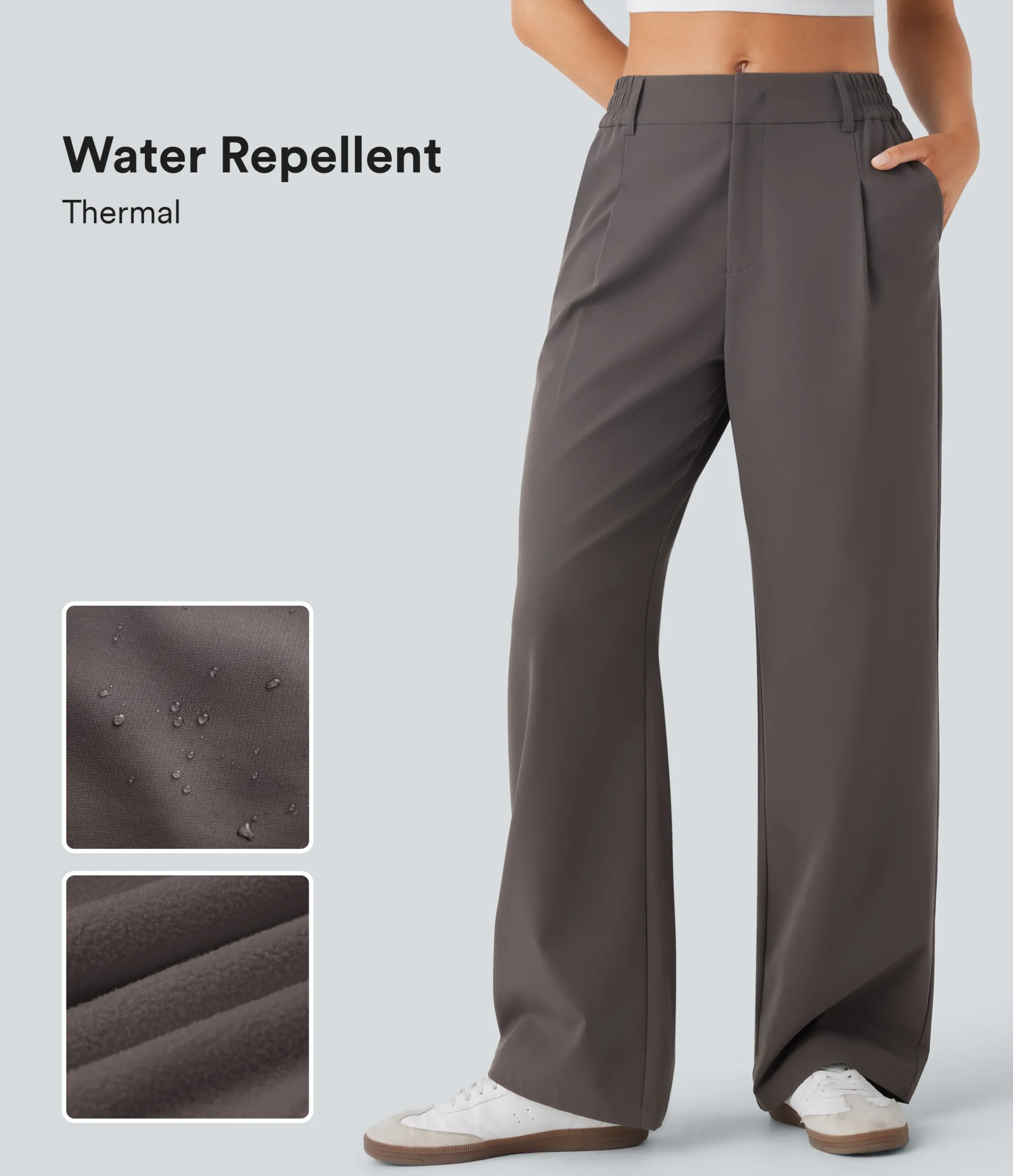 High-Waisted Pants|Straight-Leg Pants<HALARA Water Repellent Wear-Resistant Mid High Waisted Zipper Pocket Thermal Straight Leg Work Pants