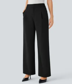 High-Waisted Pants|Straight-Leg Pants<HALARA Water Repellent Wear-Resistant Mid High Waisted Zipper Pocket Thermal Straight Leg Work Pants