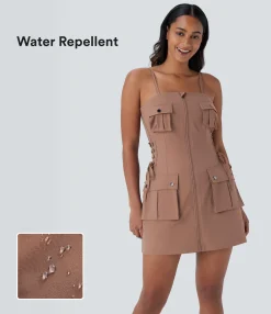 Mini Dresses|Active Dresses<HALARA Water Repellent Zipper Pockets Side Lace Up Twill Mini Hiking Slip Cargo Dress