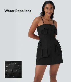 Mini Dresses|Active Dresses<HALARA Water Repellent Zipper Pockets Side Lace Up Twill Mini Hiking Slip Cargo Dress