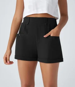 Active Shorts|Shorts<HALARA Waterproof High Waisted Pleated Pockets Rolled Hem Hiking Shorts