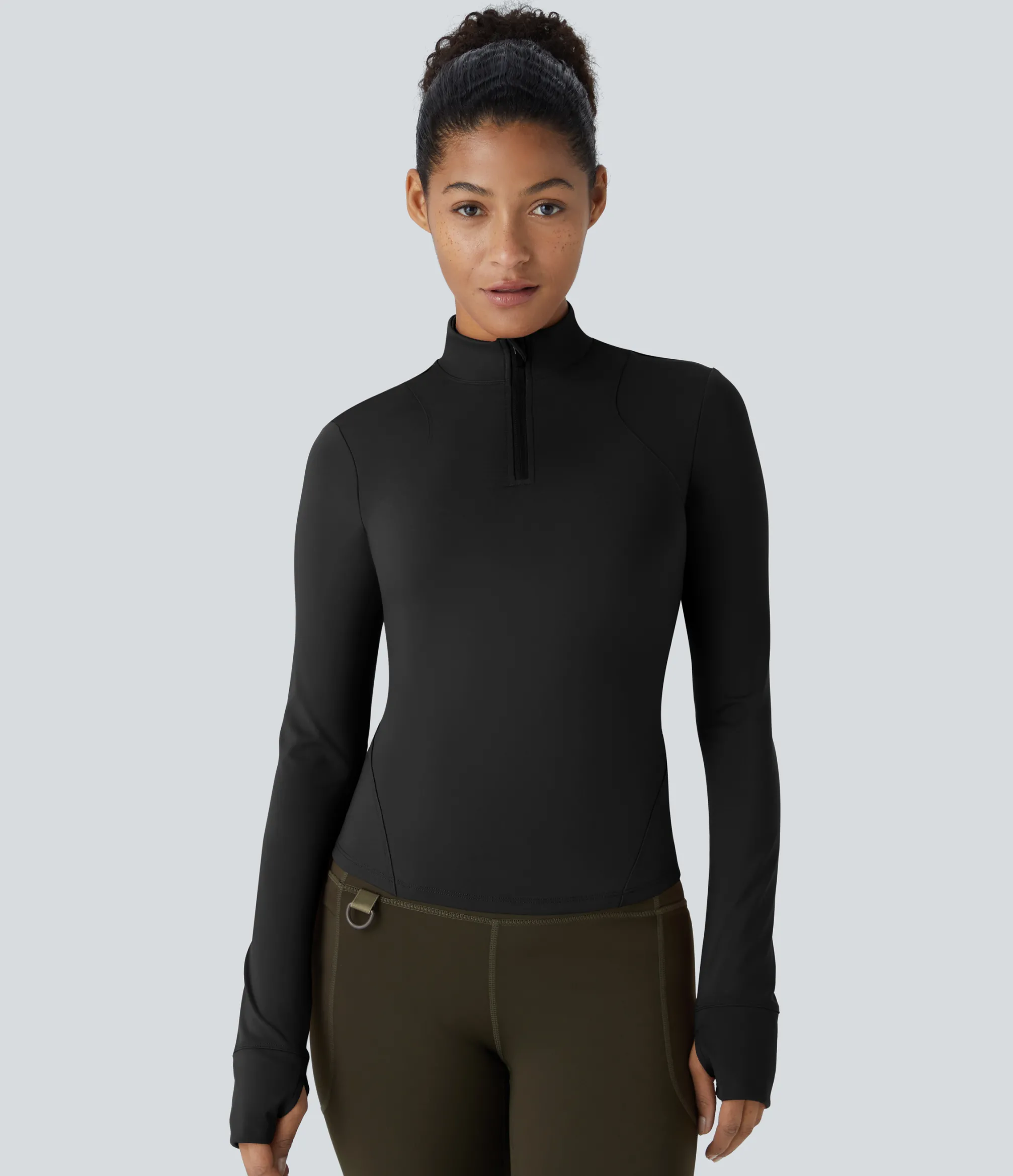 Sports Tops|Sports Tops<HALARA Wear-Resistant Stand Collar Half Zipper Long Sleeve Thumb Hole Slim Camping Sports Top