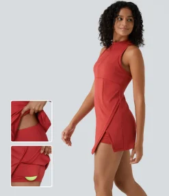 Mini Dresses|Active Dresses<HALARA Zipper RacerPocket 2-Piece Mini Tennis Active Dress